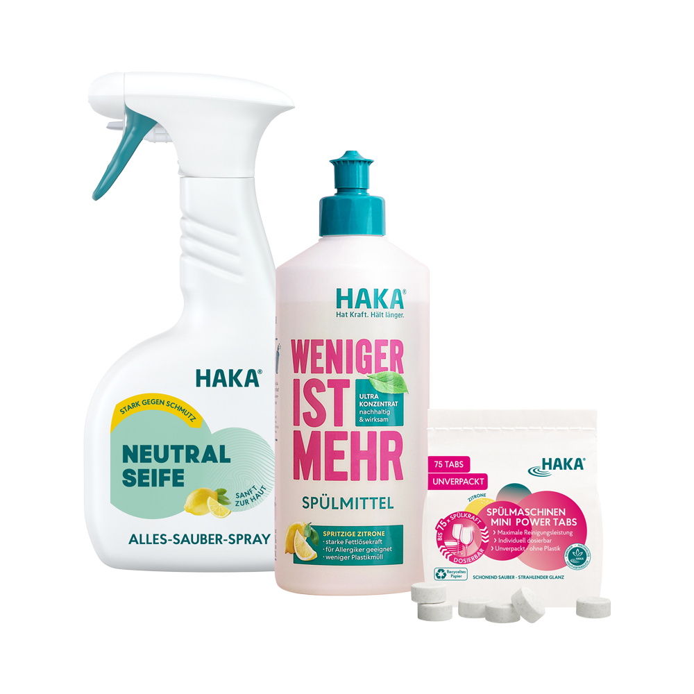 Küchen-Set für Fett und Geschirr mit Neutralseife, Spülmittel und Tabs