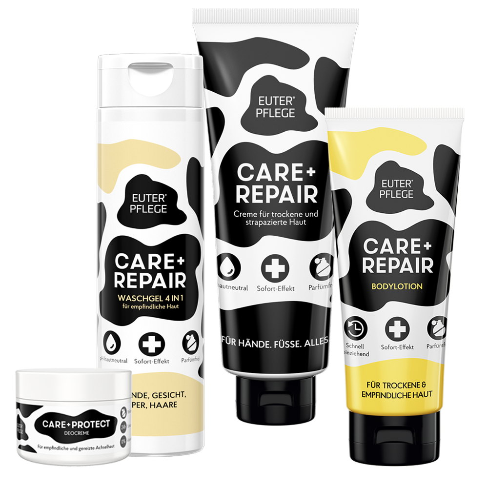 EUTERPFLEGE Family Sensitive Set mit Creme Bodylotion Waschgel und Deocreme