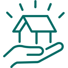 Icon zeigt ein Haus in einer Hand
