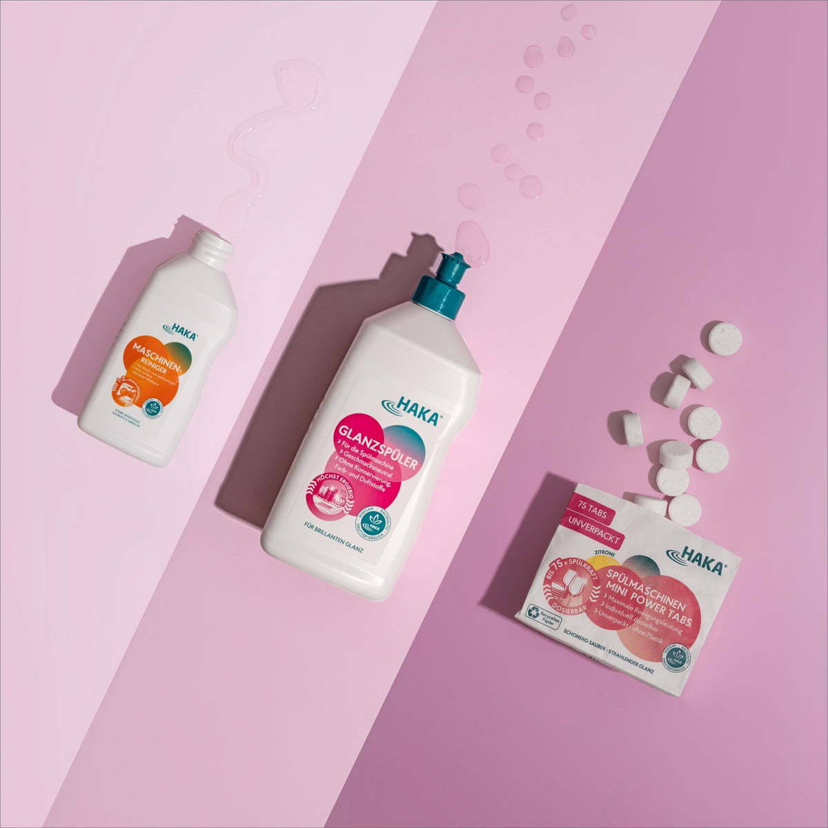 Maschinenreinger neben Glanzspüler und Spülmaschinen Mini Power Tabs